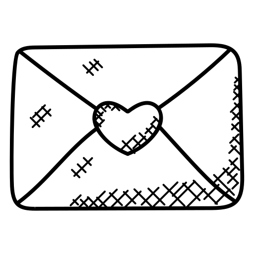 Illustration of an envelope with a heart design on a white background