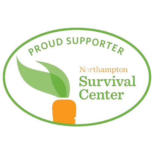 Logo of Northampton Survival Center with a carrot and leaves, labeled as a proud supporter.